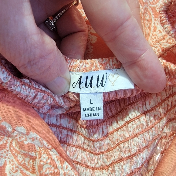 AUW Orange White Paisley Knot Front Spaghetti Strap Cropped Wide Leg Jumpsuit L - Picture 5 of 8